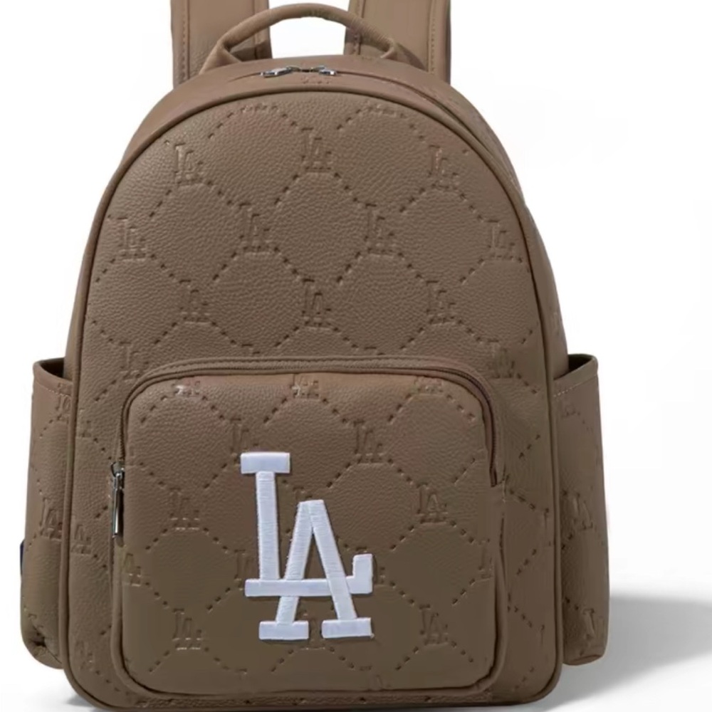 MLB PU Leather LA Dodgers  Beige Logo Embroidered Backpack